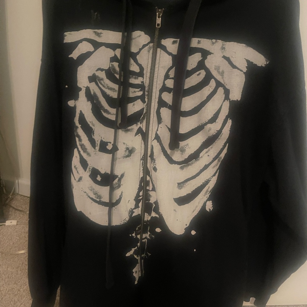 Urban outfitters Black Skeleton Print zip up hoodie